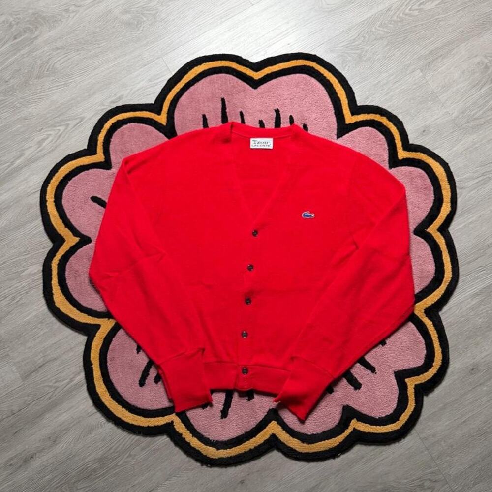 Vintage 80’s Izod Lacoste Button Up Cardigan Sweater Size Medium Red